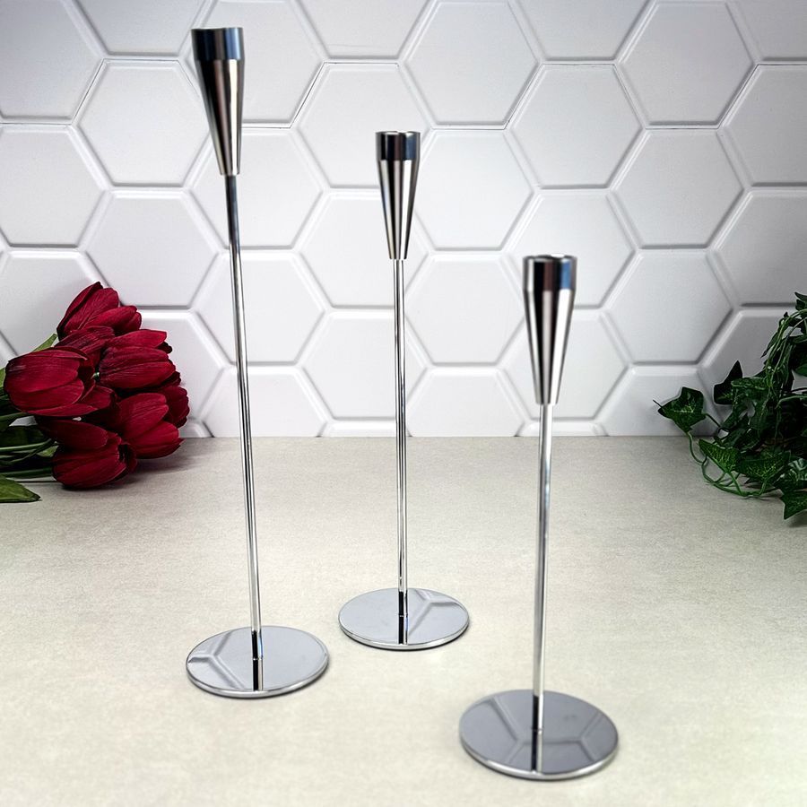 Подсвечники металлические высокие 3 предмета Silver Grace Без бренда
