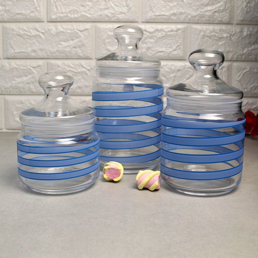 Набір скляних банок з блакитним декором Luminarc Spiral 3 шт (Q0394) Luminarc