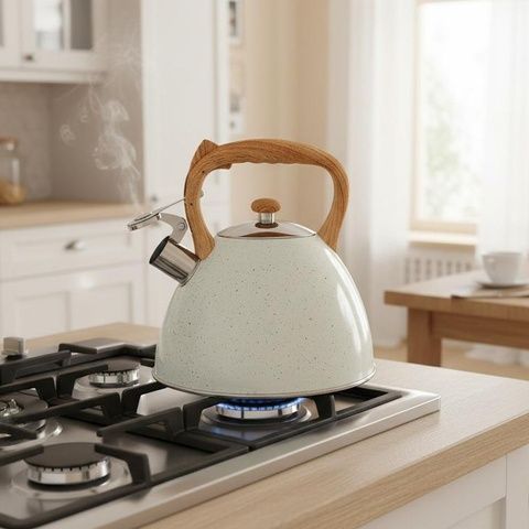 Чайник из нержавеющей стали 3 л белый крапчатый со свистком GT-1412-30 GUSTO