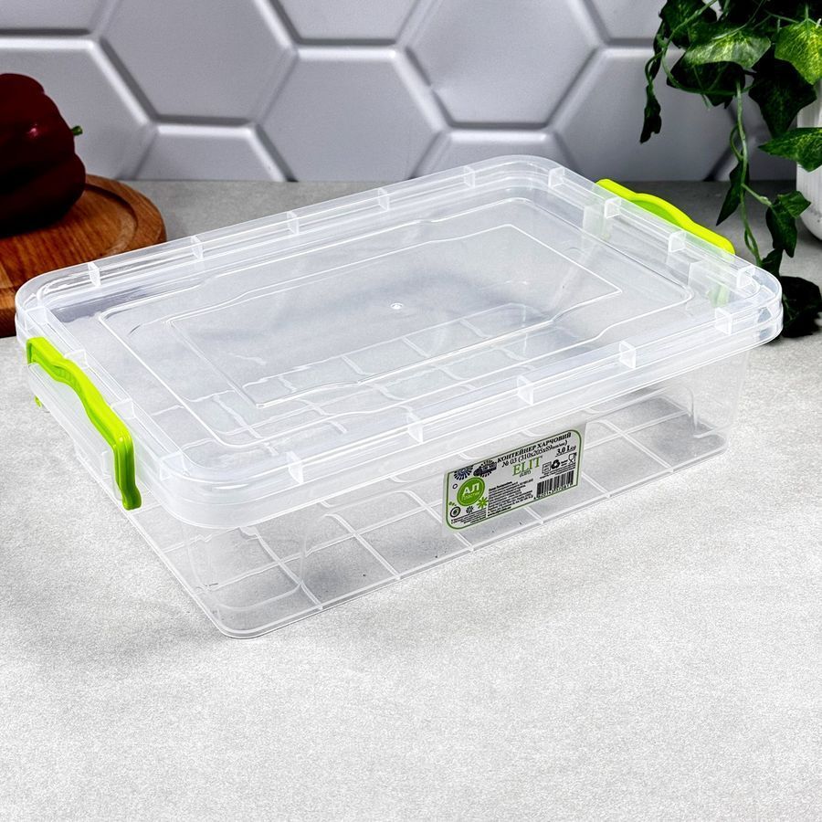 Контейнер пластиковый 3 л прозрачный с защёлками Elit ALPLASTIK