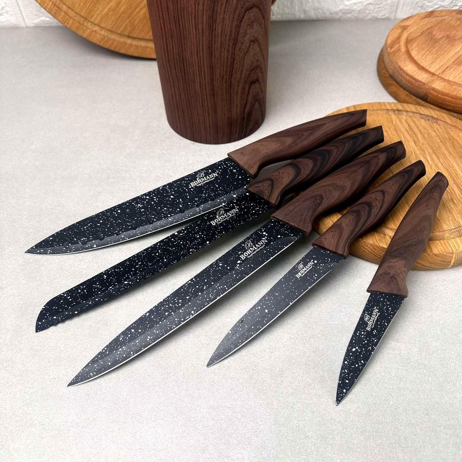 Набір гранітних ножів 6 предметів на підставці Дерево Bohmann Bohmann