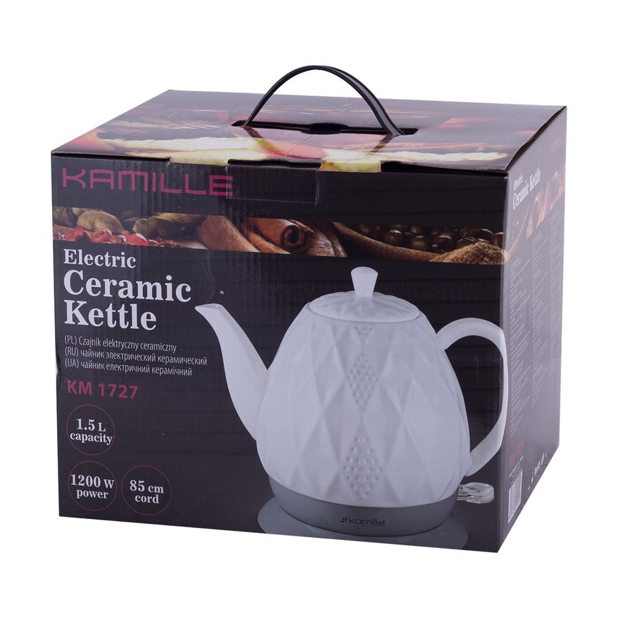 Чайник белый электрический из керамики 1.5 л. Kamille