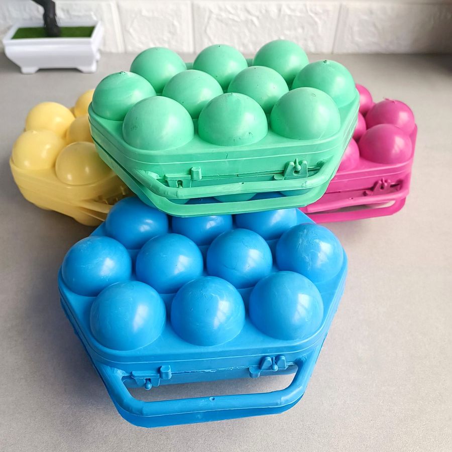 Пластиковий лоток з литою ручкою для зберігання та транспортування десятка яєць. Укрпласт