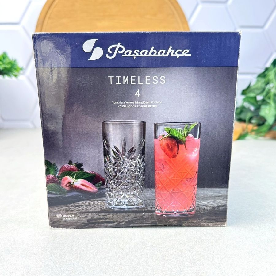 Высокие стеклянные стаканы 4 шт Pasabahce Timeless 365 мл Pasabahce