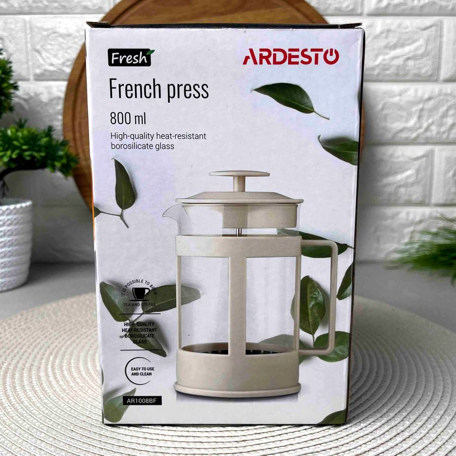 Бежевый заварник френч-пресс 800 мл для чая и кофе Ardesto Fresh Ardesto