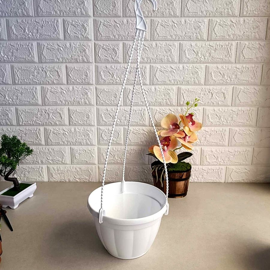 Білий рельєфний квітковий вазон на підвісі 23*15см, Ламела Ламела