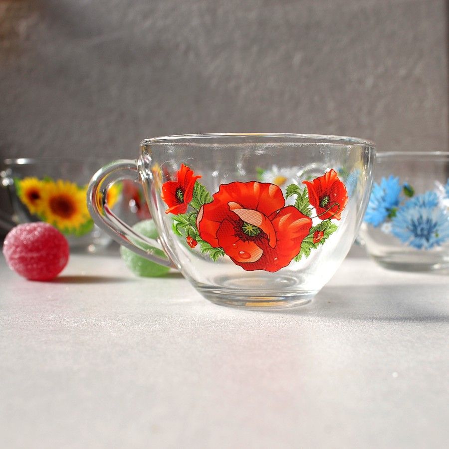 Чашка стеклянная с цветами ОСЗ "Прага" 200 мл (8110) ОСЗ