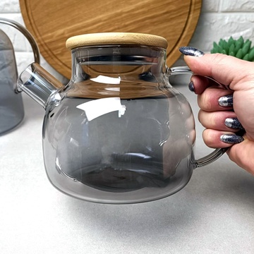 Термостойкий стеклянный чайник на плиту 1л Чёрный перламутр Smokey Crystal Hell