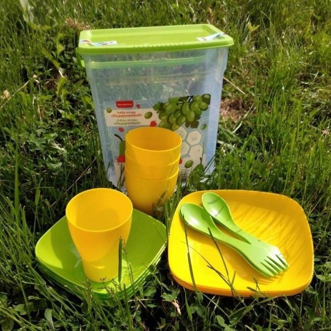 Набір пластикового посуду для пікніка на 4 персони 16 предметів Алеана