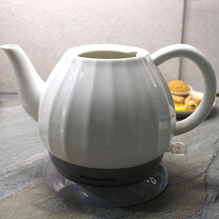 Білий чайник електричний, керамічний, 1.2 л. Kamille
