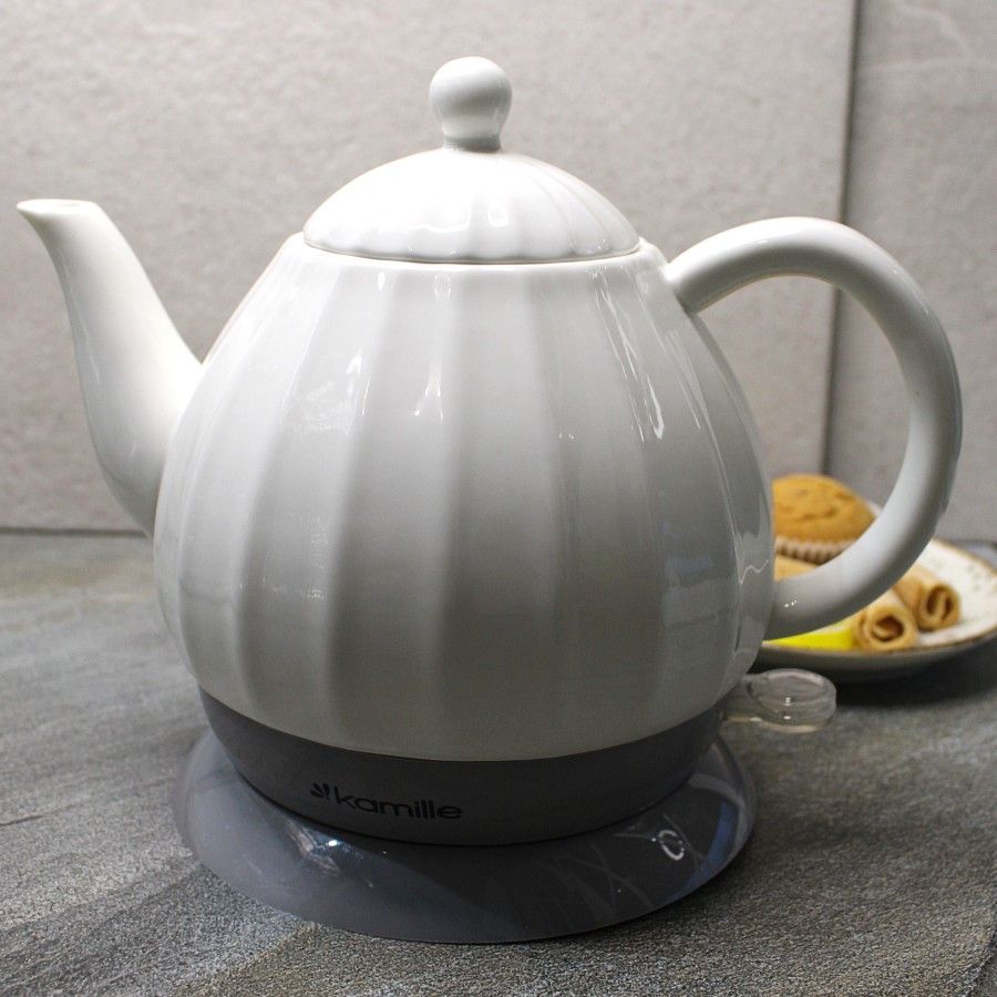 Белый чайник электрический, керамический, 1.2 л. Kamille