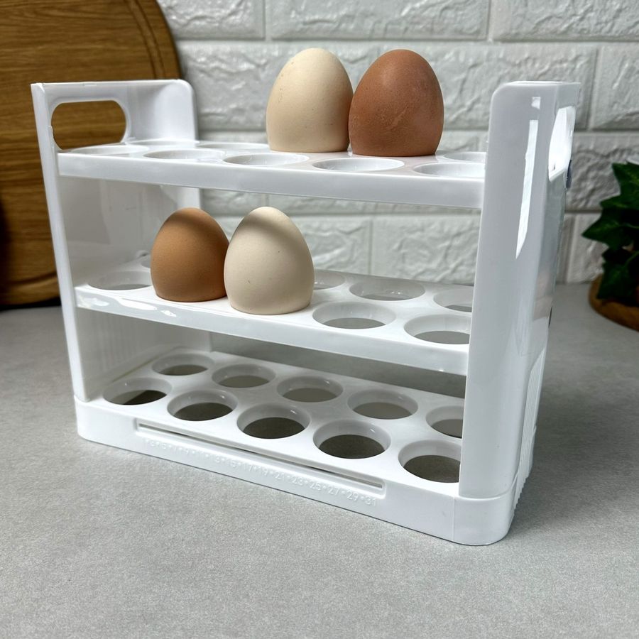 Пластиковый лоток для хранения яиц 30 шт трёхъярусный Белый Без бренда