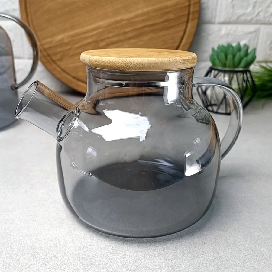 Термостойкий стеклянный чайник на плиту 1л Чёрный перламутр Smokey Crystal Hell