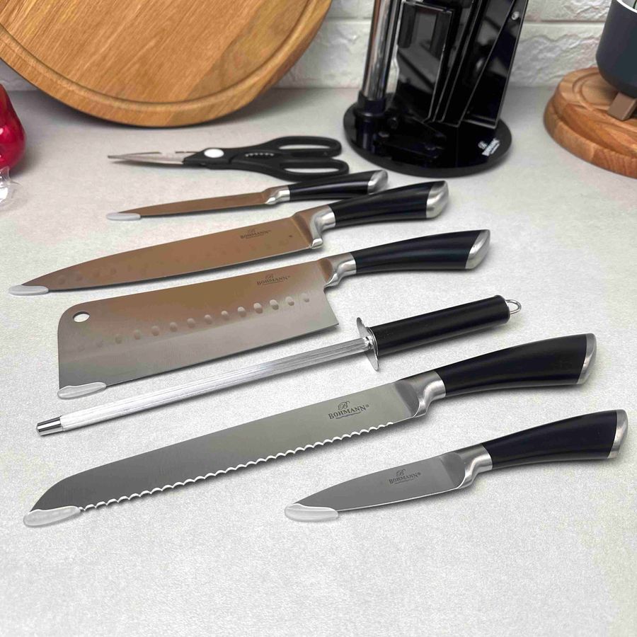 Набор чёрных кухонных ножей 8 предметов на подставке Bohmann Bohmann