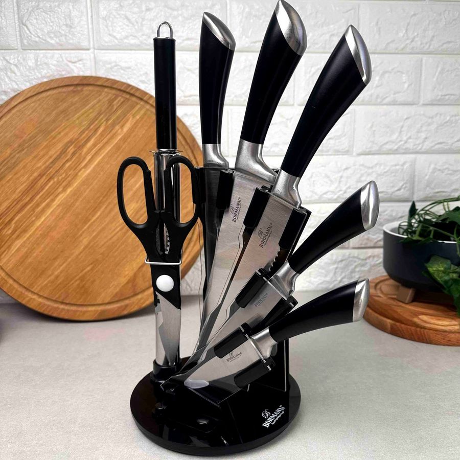 Набір чорних кухонних ножів 8 предметів на підставці Bohmann Bohmann