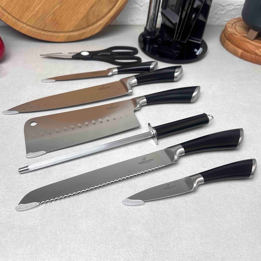 Набір чорних кухонних ножів 8 предметів на підставці Bohmann Bohmann