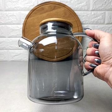 Высокий стеклянный чайник для плиты 1,5л Чёрный перламутр Smokey Crystal Hell