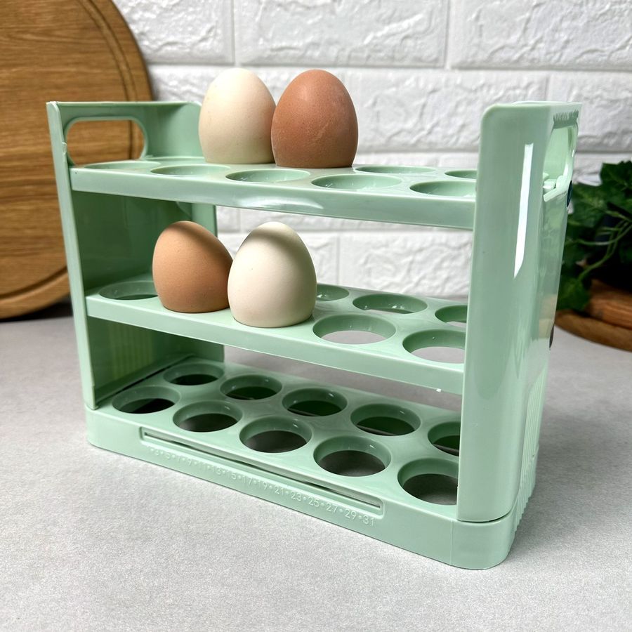 Пластиковий лоток для зберігання яєць 30 шт Триярусний Зелений Без бренда