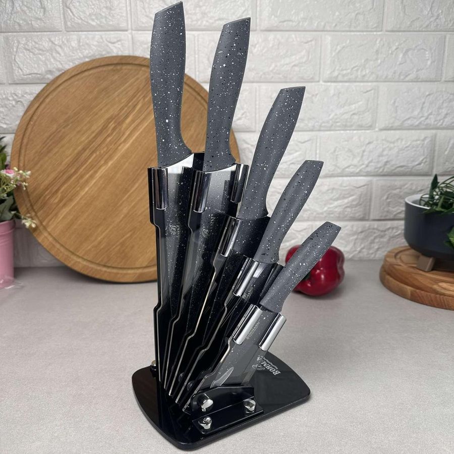 Набір сірих гранітних ножів 6 предметів на підставці Bohmann