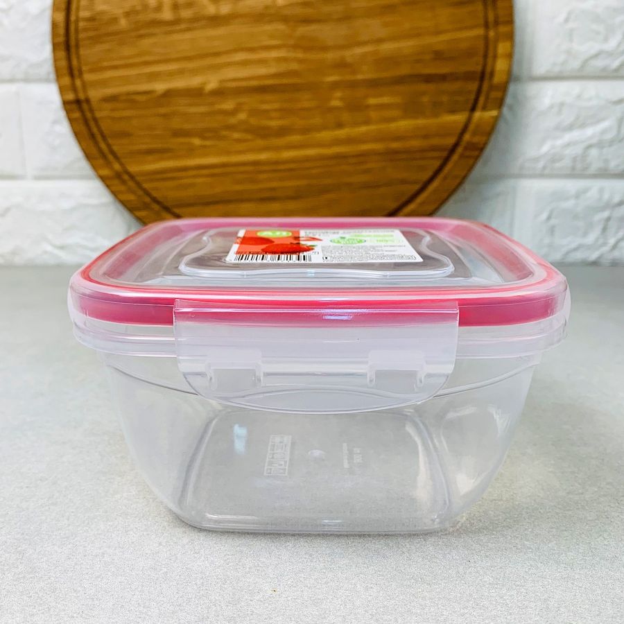 Квадратный пищевой контейнер с крышкой на защипах Фреш 0.9л Ал-Пластик