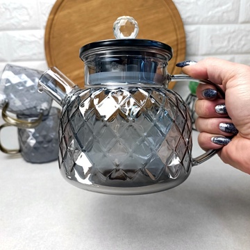 Стеклянный чайник для плиты 1 л Чёрный перламутр Topaz Crystal Gold Без бренда