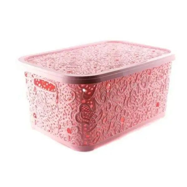 Ажурная розовая корзинка для хранения с крышкой 7.5л Hell