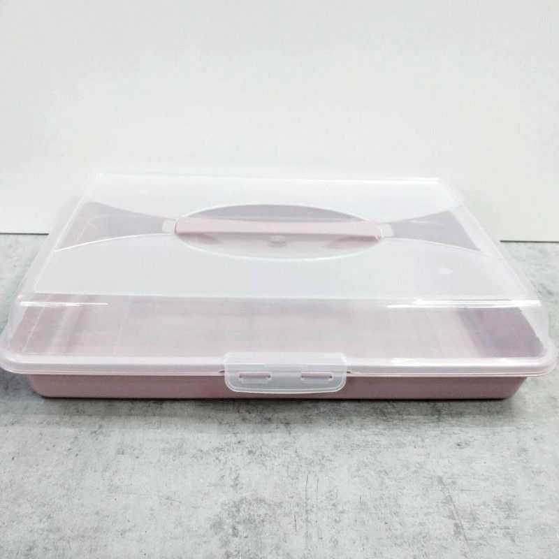 Прямоугольная пластиковая тортовница с крышкой 44 х 30 х 9,5 см с защёлками Алеана