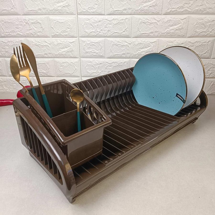 Коричнева пластикова сушарка для посуду з підставкою для сушіння столових приладів Ламела