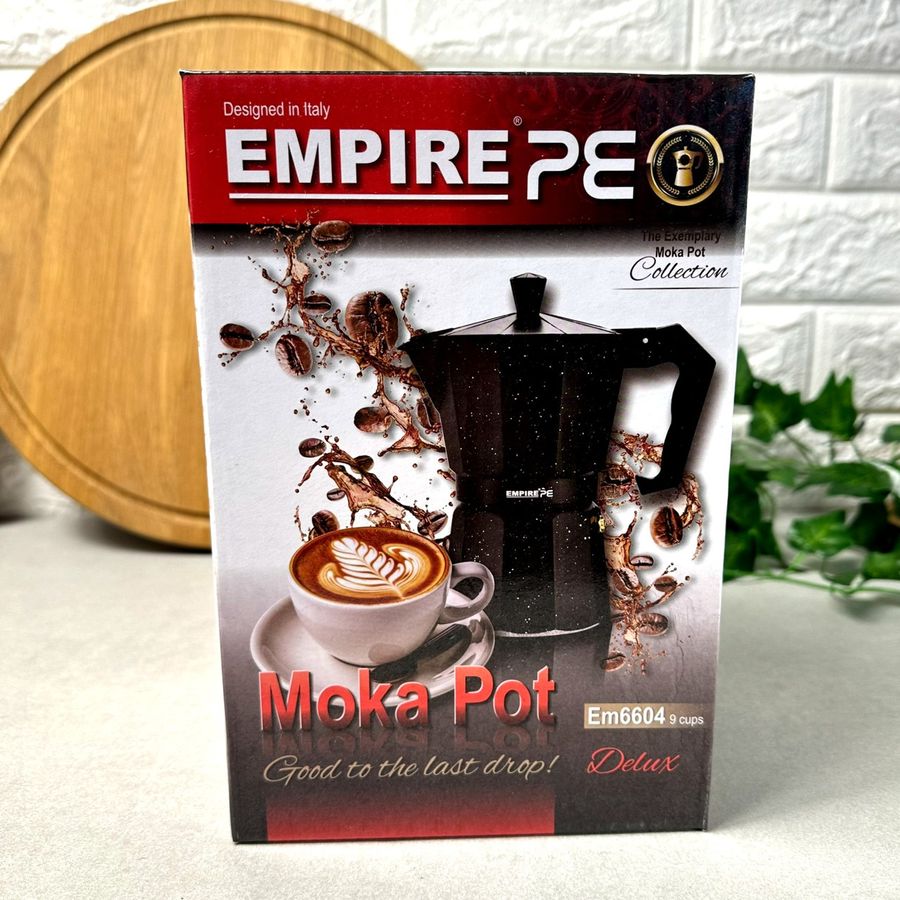 Чорна гейзерна кавоварка 9 порцій EM6604 Empire