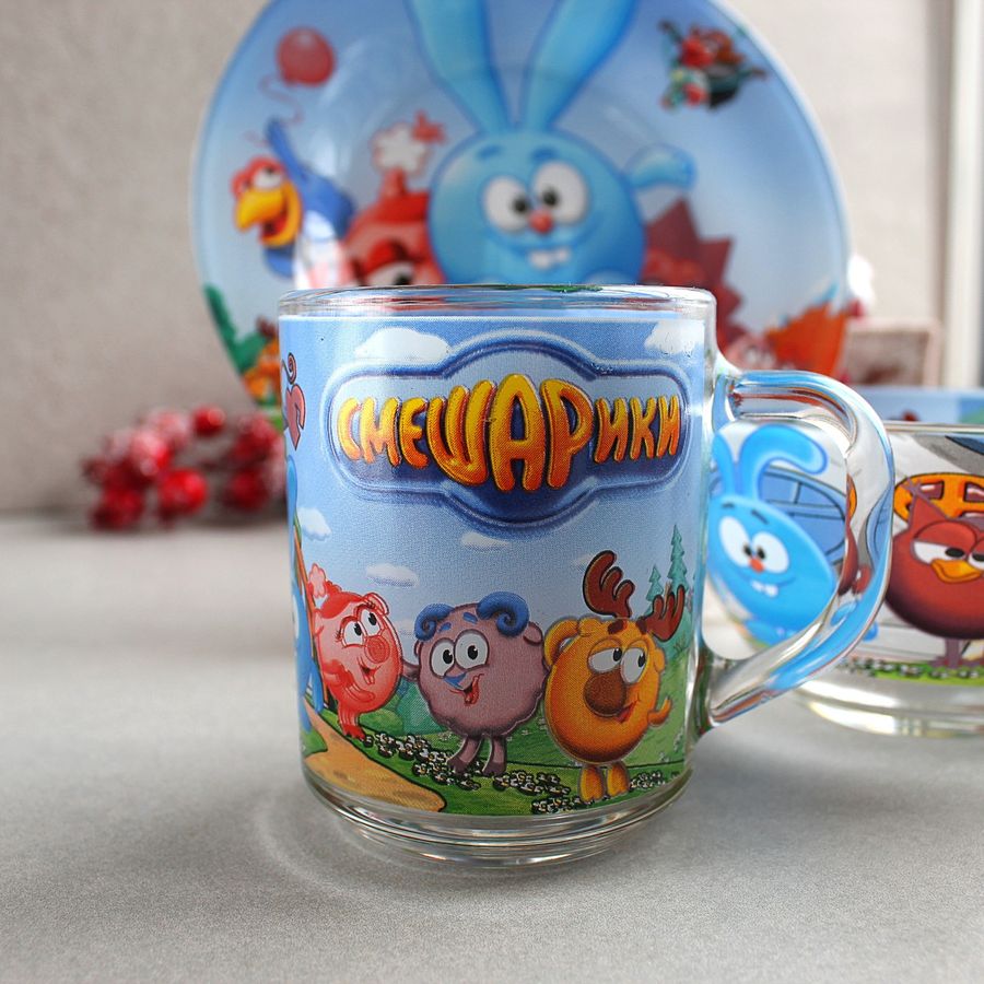 Набор детской посуды 3 предмета с мульт-героями Смешарики, разноцветный Hell