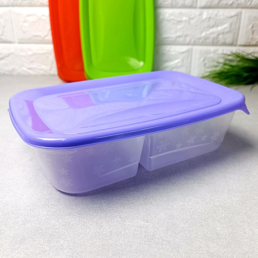 Двойной пластиковый контейнер для хранения пищи на 2 отделения 0.6+0.4л Ал-Пластик