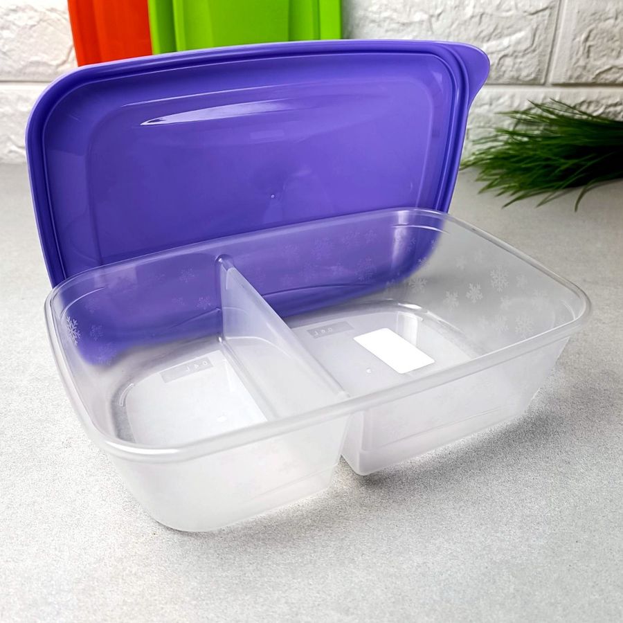 Подвійний пластиковий контейнер для зберігання їжі на 2 відділення 0.6+0.4л Ал-Пластик