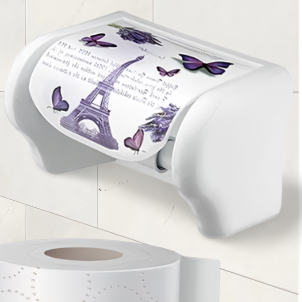 Білий пластиковий настінний тримач для туалетного паперу з малюнком Париж, 386 Elif Elif Plastik