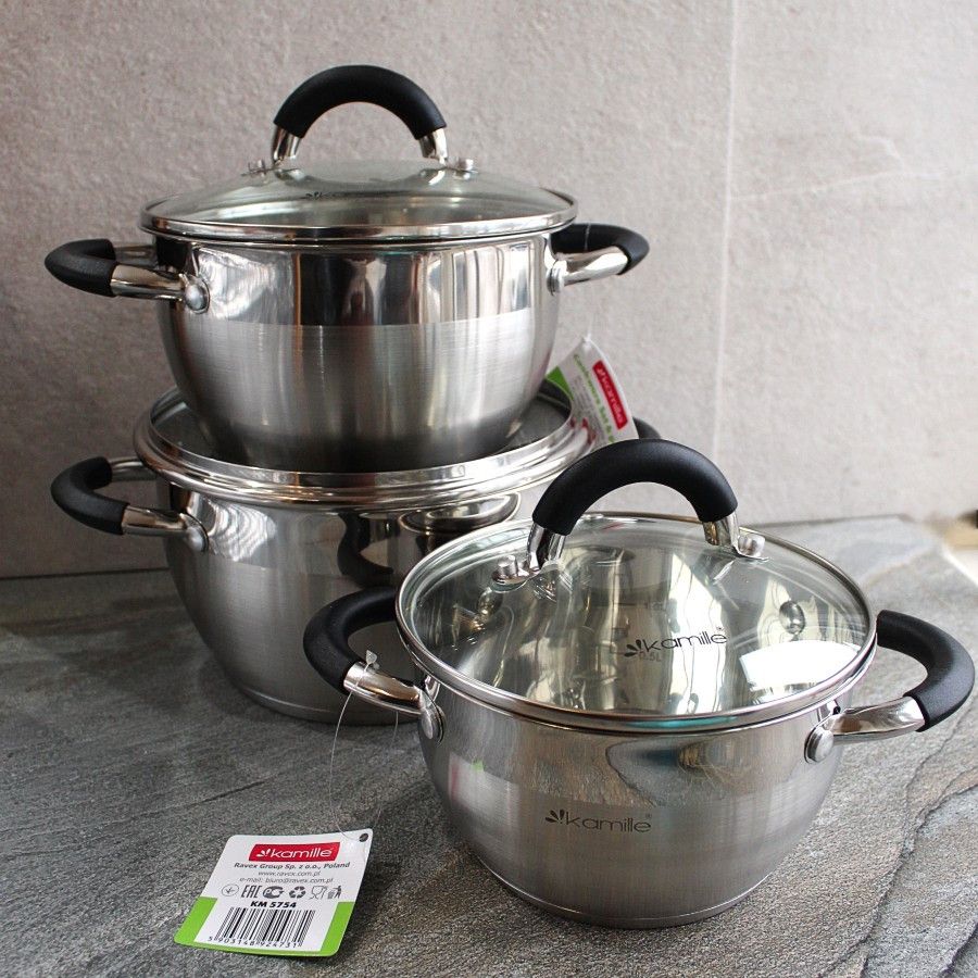 Набір каструль Kamille посуд з нержавіючої сталі для газу 6 предметів для приготування їжі для індукції Kamille