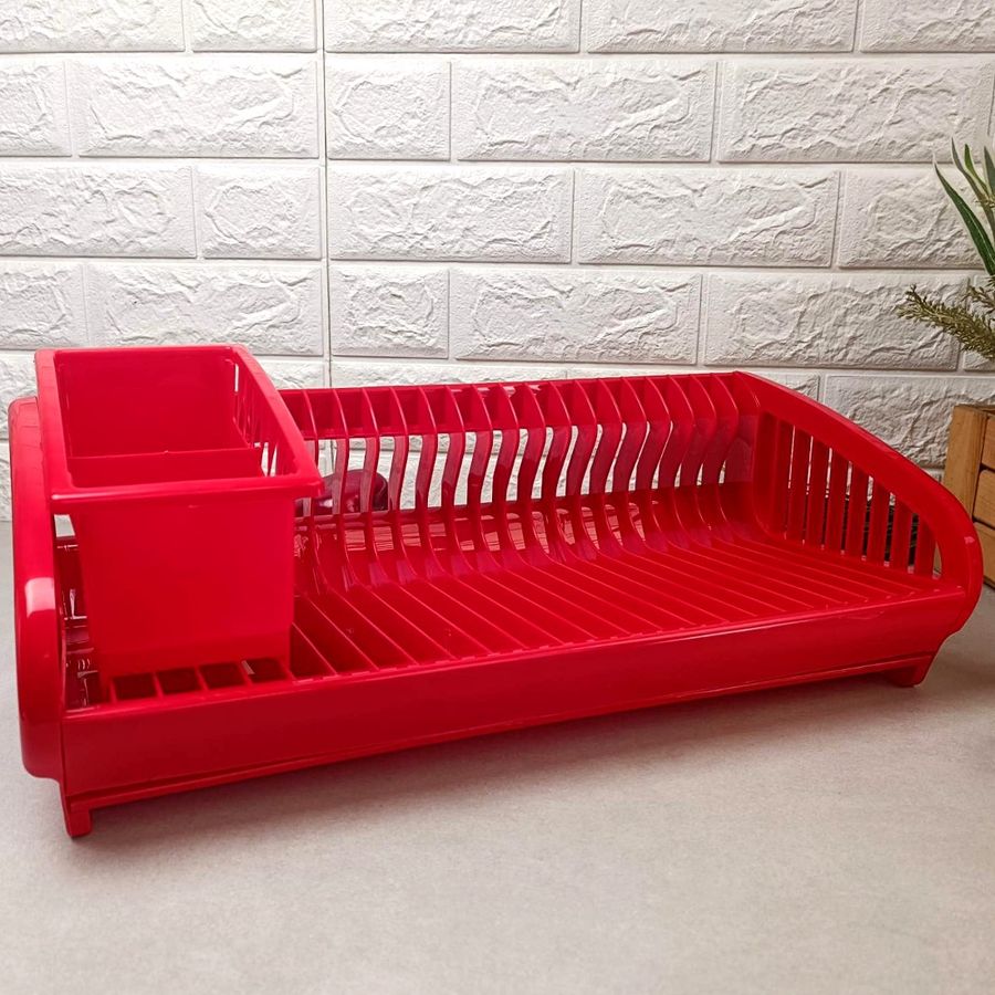 Червона пластикова сушарка для посуду з підставкою для сушіння столових приладів Ламела