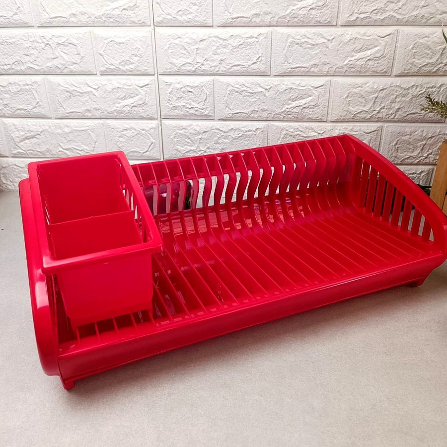 Красная пластиковая сушилка для посуды с подставкой для сушки столовых приборов Ламела