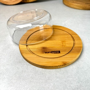 Круглая маслёнка на бамбуковом подставке 15.5 см Евроголд (2486) Eurogold