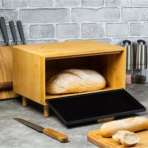 Хлібниця бамбукова з чорною кришкою зі сталі Kamille 36&times;26&times;23 см KM-1123 Kamille
