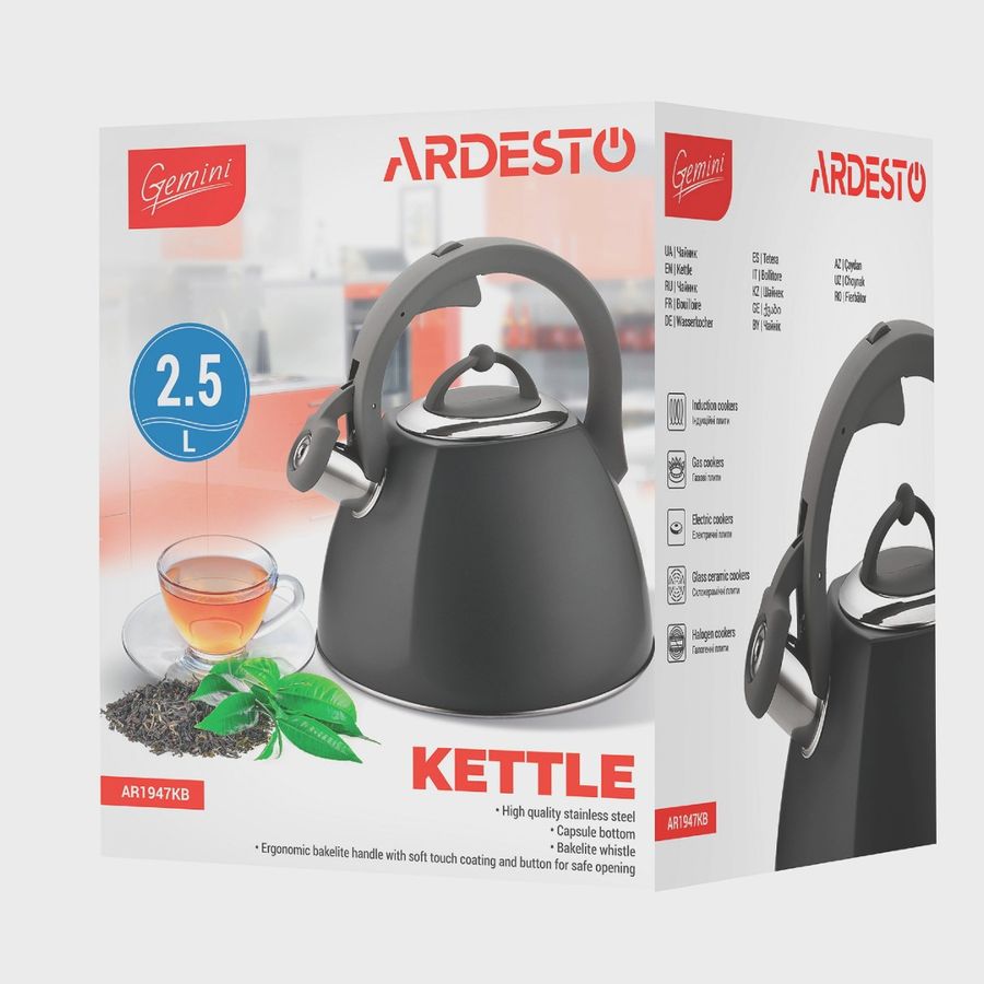 Серый чайник 2.5л для всех видов плит ARDESTO Gemini Ardesto