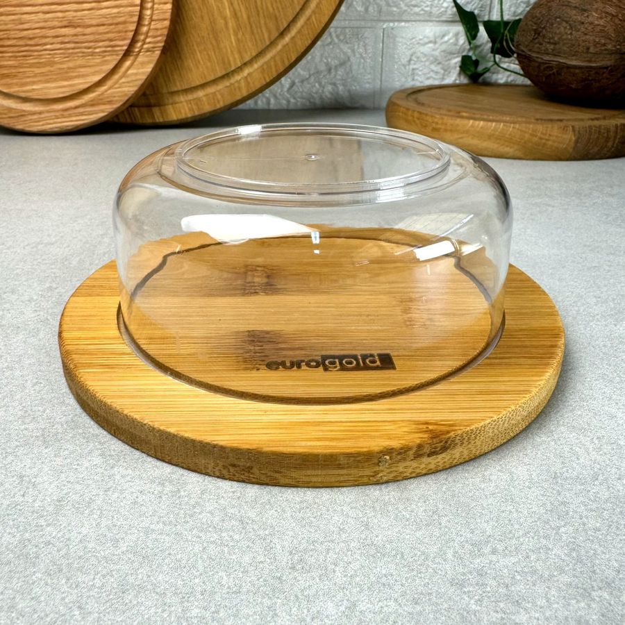 Кругла маслянка на бамбуковій підставці 15.5 см Євроголд (2486) Eurogold