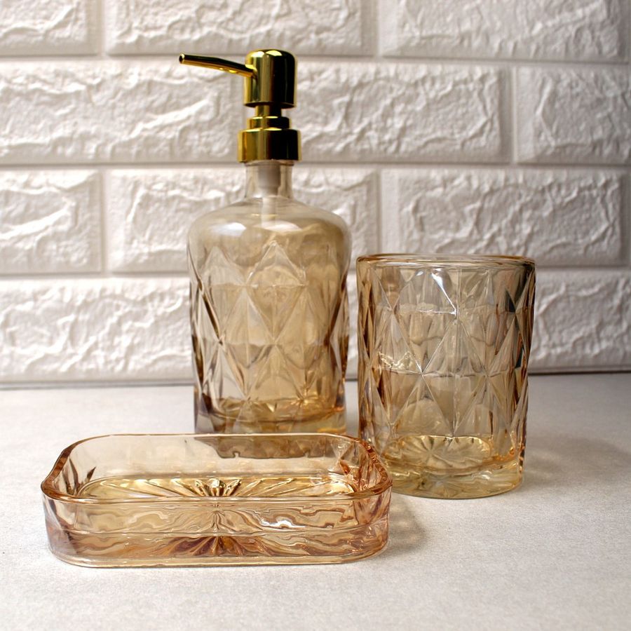 Набір скляних перламутрових аксесуарів для ванної "Янтар Грані" 3 предмета S&T