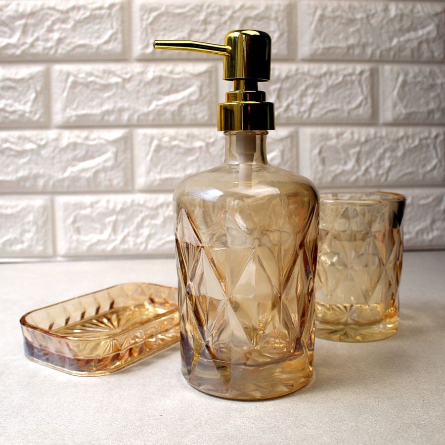 Набор стеклянных перламутровых аксессуаров для ванной "Янтарь Грани" 3 предмета S&T