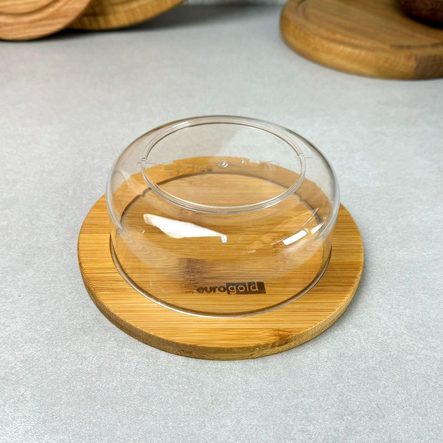 Круглая маслёнка на бамбуковом подставке 15.5 см Евроголд (2486) Eurogold