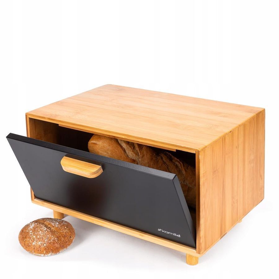 Хлібниця бамбукова з чорною кришкою зі сталі Kamille 36&times;26&times;23 см KM-1123 Kamille