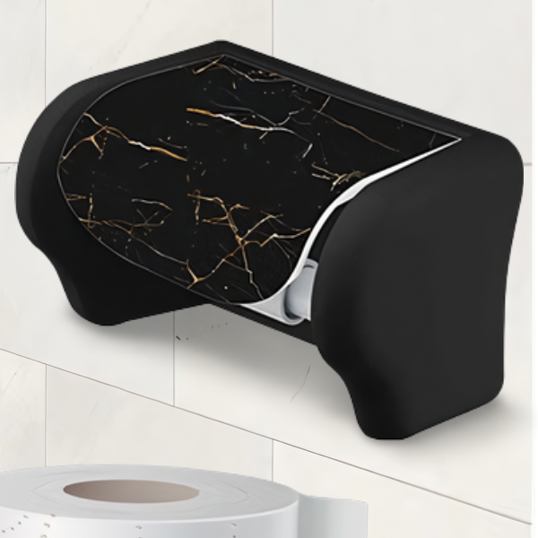 Черный пластиковый настенный держатель для туалетной бумаги с рисунком мрамор, 386 Elif Elif Plastik