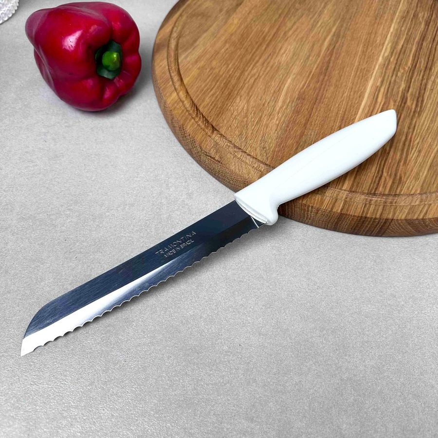Кухонный нож для хлеба 17.8 см Tramontina PLENUS light grey (Белая Рукоять) Tramontina