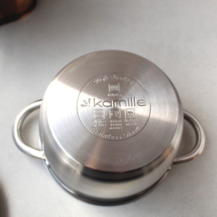 Кастрюля со стеклянной крышкой Kamille 2 л из нержавеющей стали для индукции и газа в подарочной упаковке Kamille