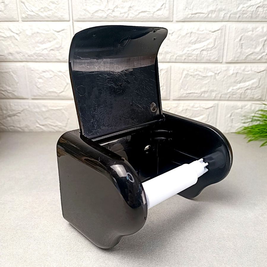 Чорний пластиковий настінний тримач для туалетного паперу з малюнком мармур, 386 Elif Elif Plastik