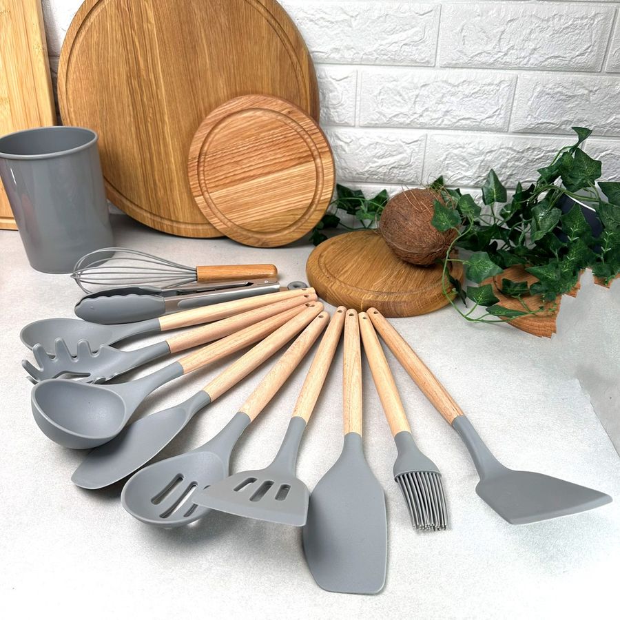 Набор силиконовых кухонных принадлежностей 12 предметов Серый Kitchen Set Kitchen Art