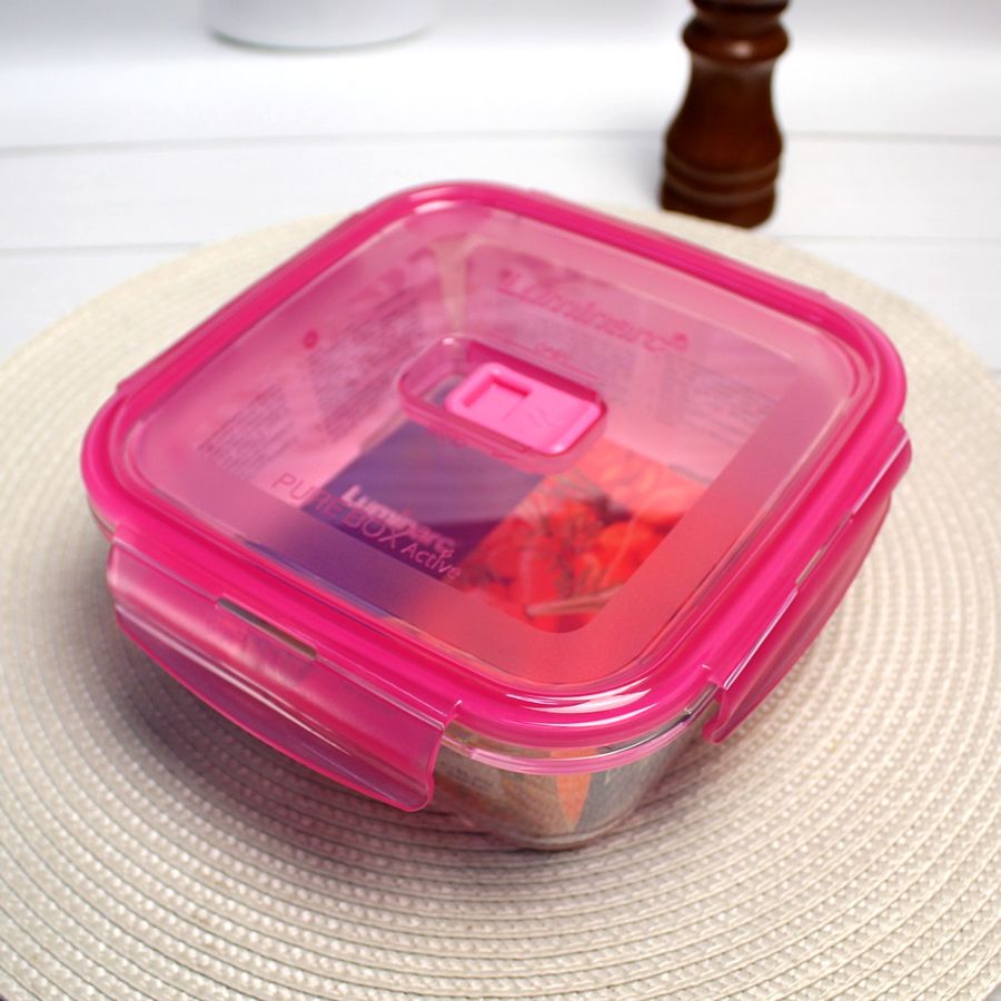 Контейнер квадратный с розовой крышкой Luminarc "Pure Box" 17.5*17,5*7 см 1220 мл (P4594) Luminarc